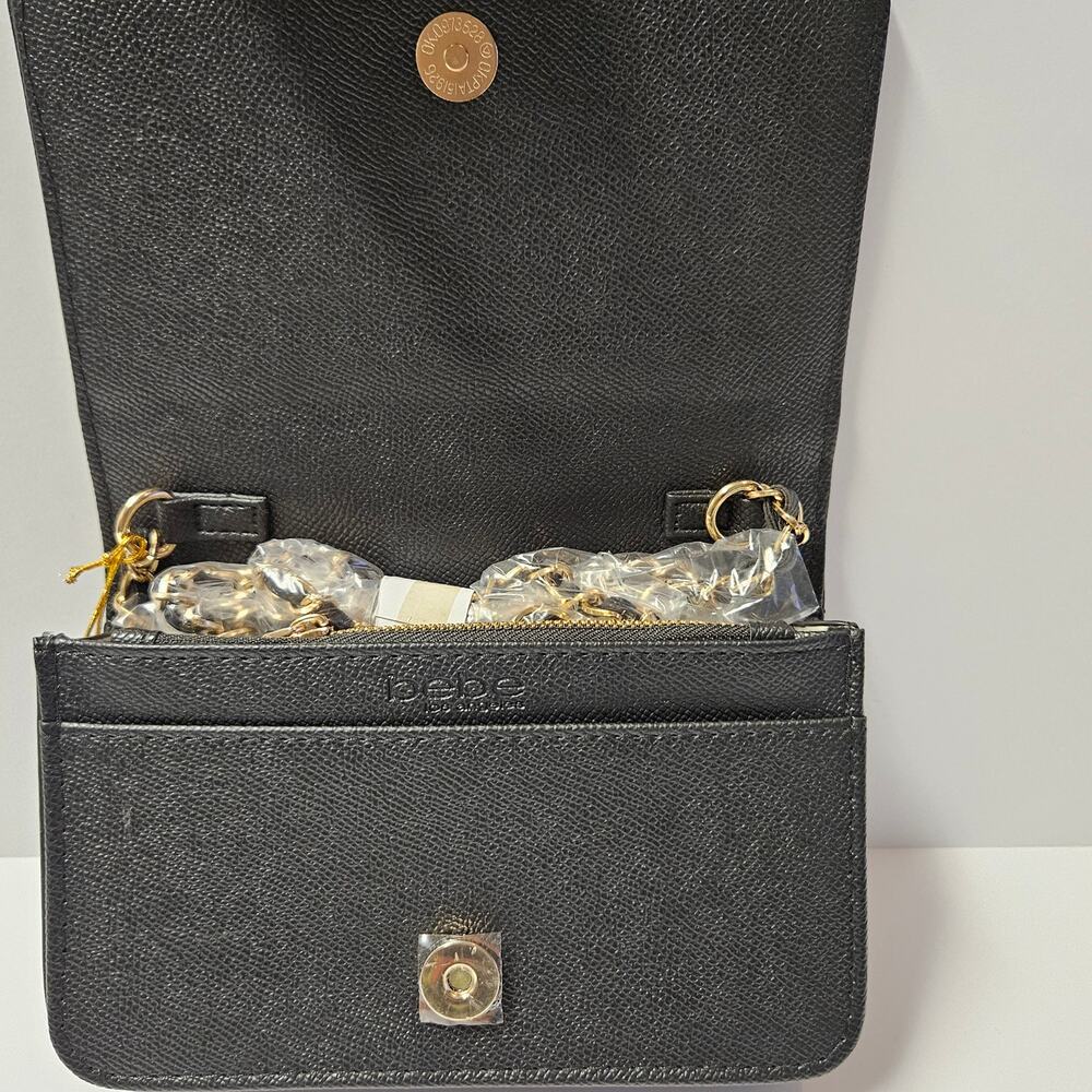 Bebe Paisley Flap Crossbody Black Faux Leather Chain Strap Bag - Picture 4 of 5